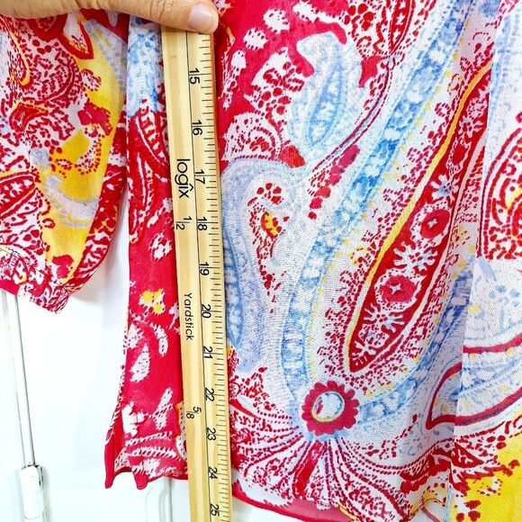 Chaps Colorful Sheer Paisley Peasant Boho Bohemian Blouse Sz XS - Picture 11 of 13